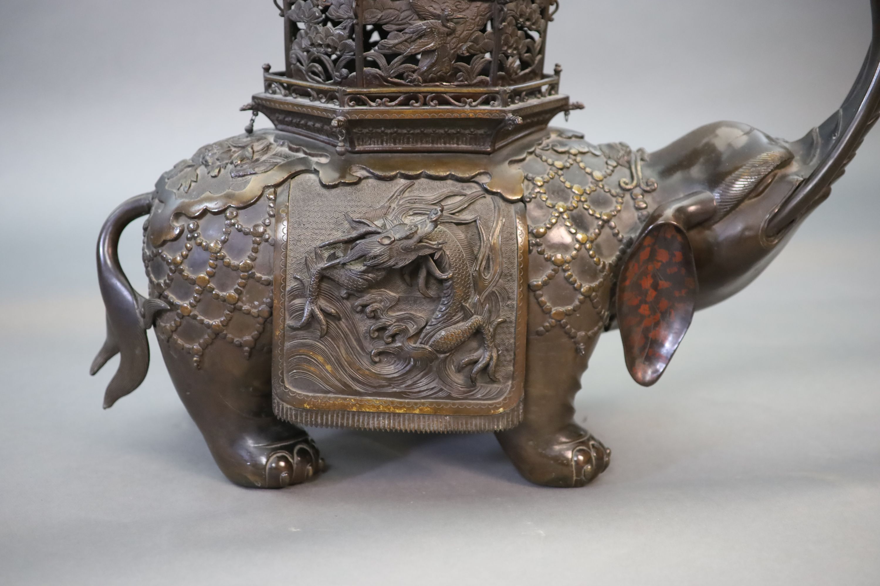 An impressive Japanese bronze ‘elephant’ koro, 19th century, 77 cm long, 89 cm high